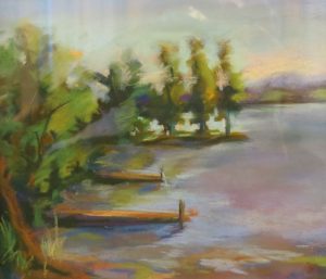 Pastel lakeside painting