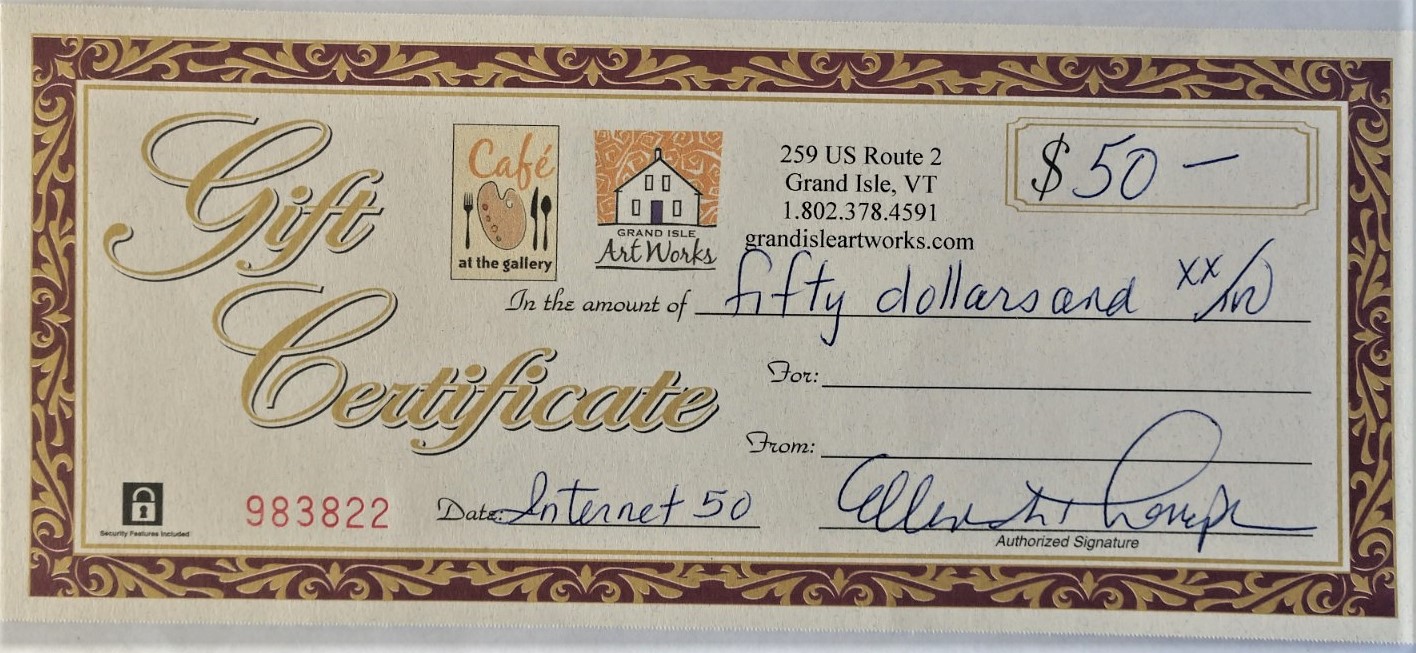 Gallery Gift Certificate $50 - Grand Isle Art Works